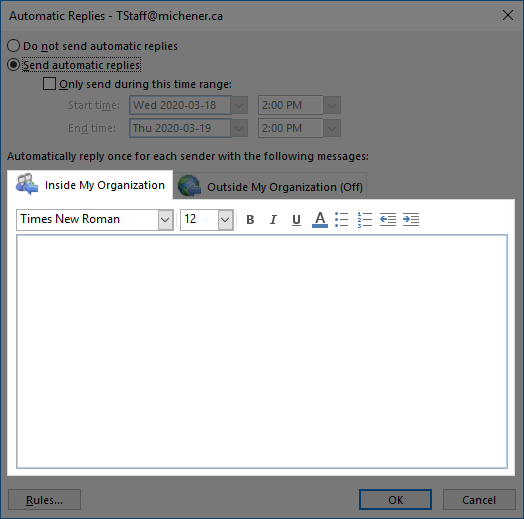outlook throttled popup