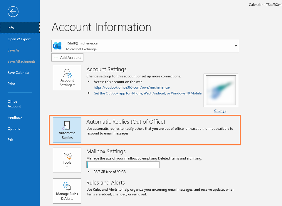 outlook 2016 account settings outside of outlook