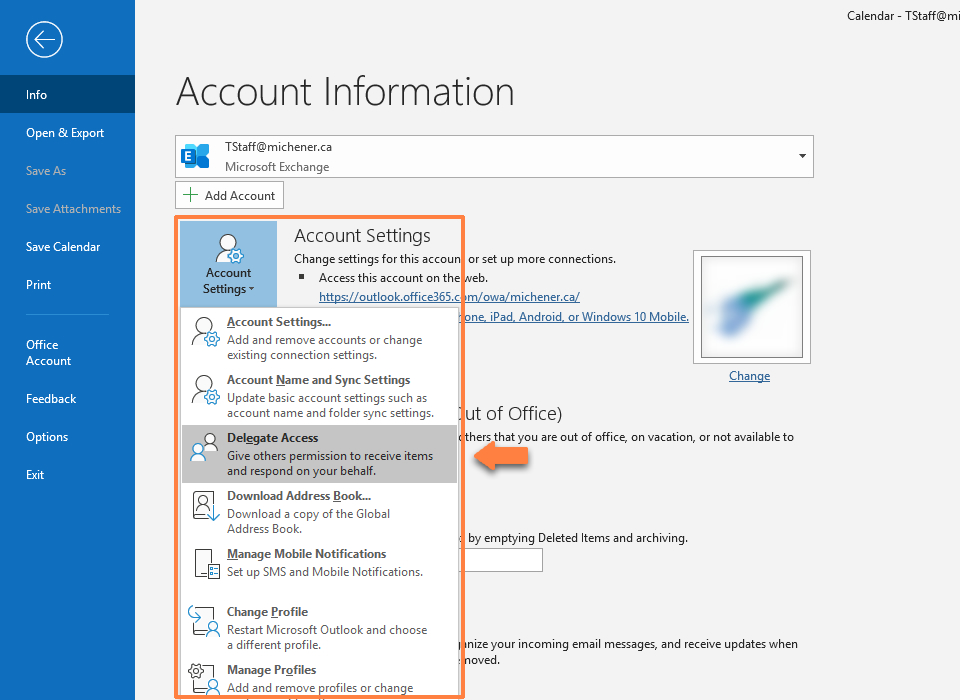 delegate access in outlook