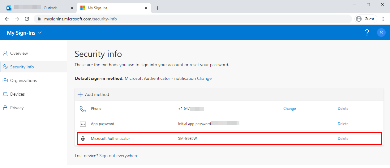 setting up ms authenticator